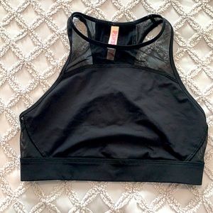 Pink high neck sports bra